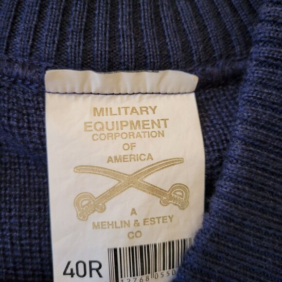 Military Equipment Corporation America 40R Wool Blue V Neck Sweater Button Epaul - Picture 2 of 7